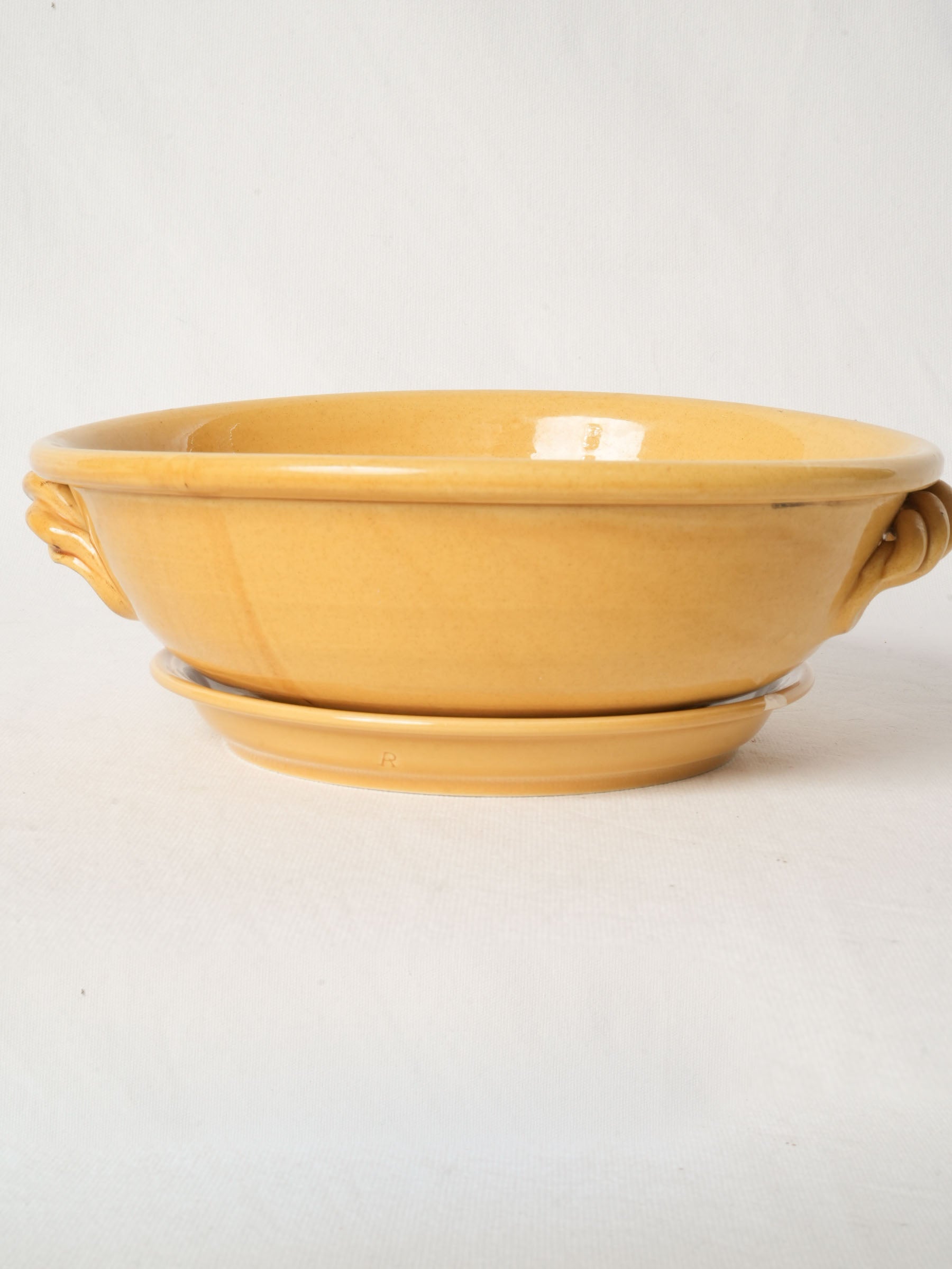 Vintage Yellow Ceramic Berry Colander with Saucer from Vallauris