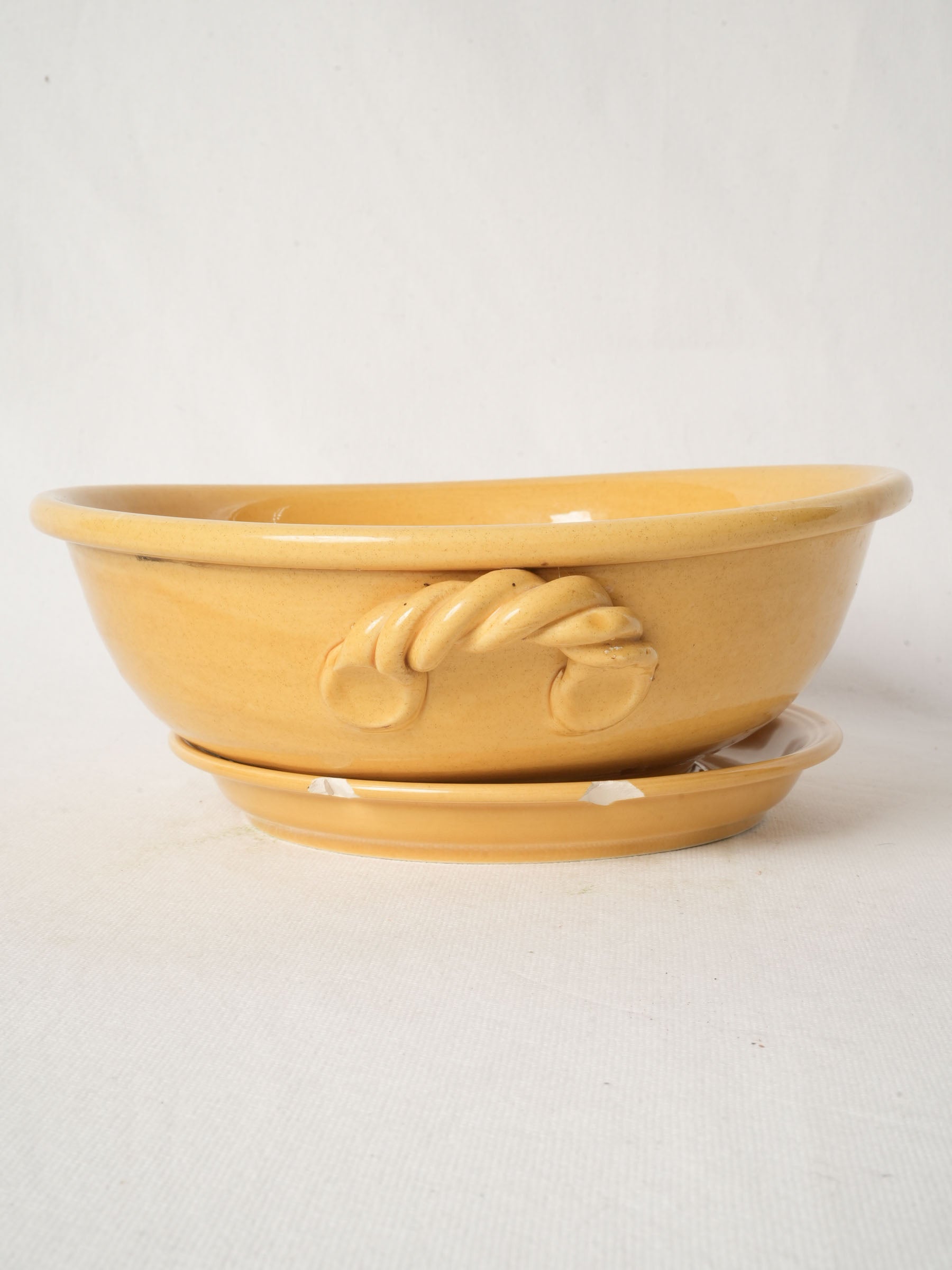 Vintage Yellow Ceramic Berry Colander with Saucer from Vallauris