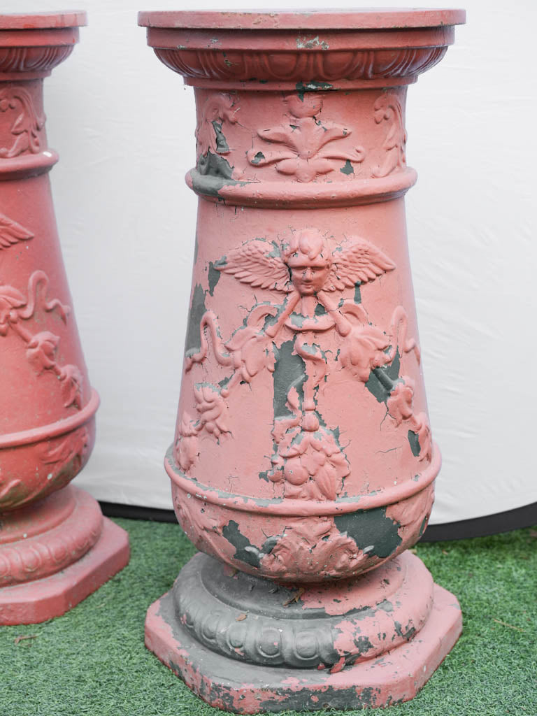 Distinctive red finish garden pedestals