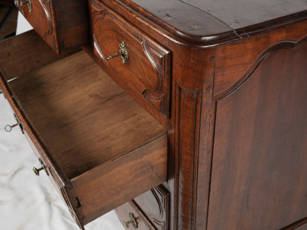 Charming French walnut window display commode
