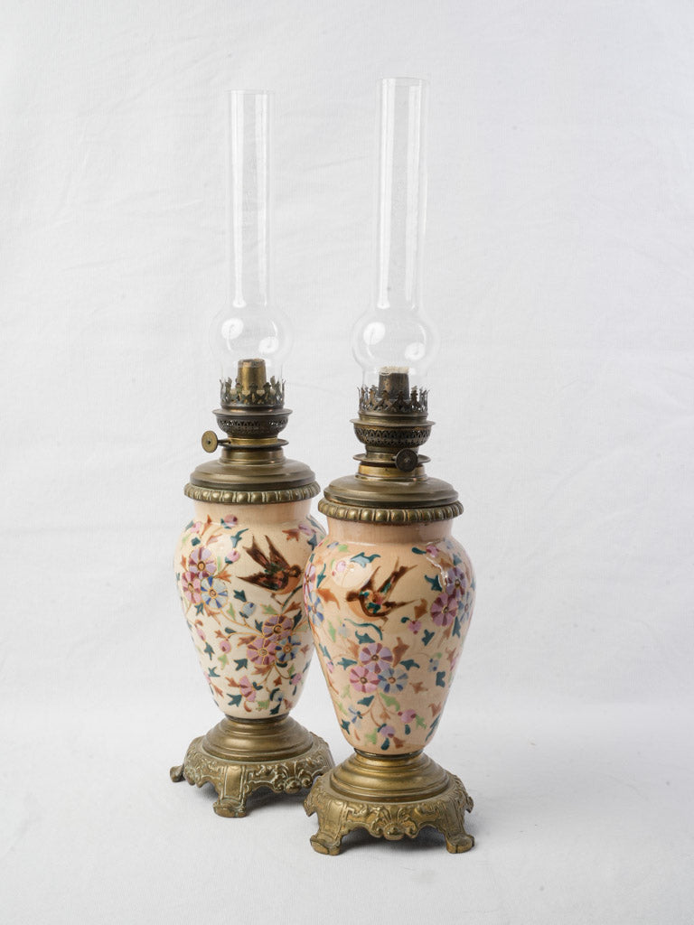 Antique French ceramic oil lamps