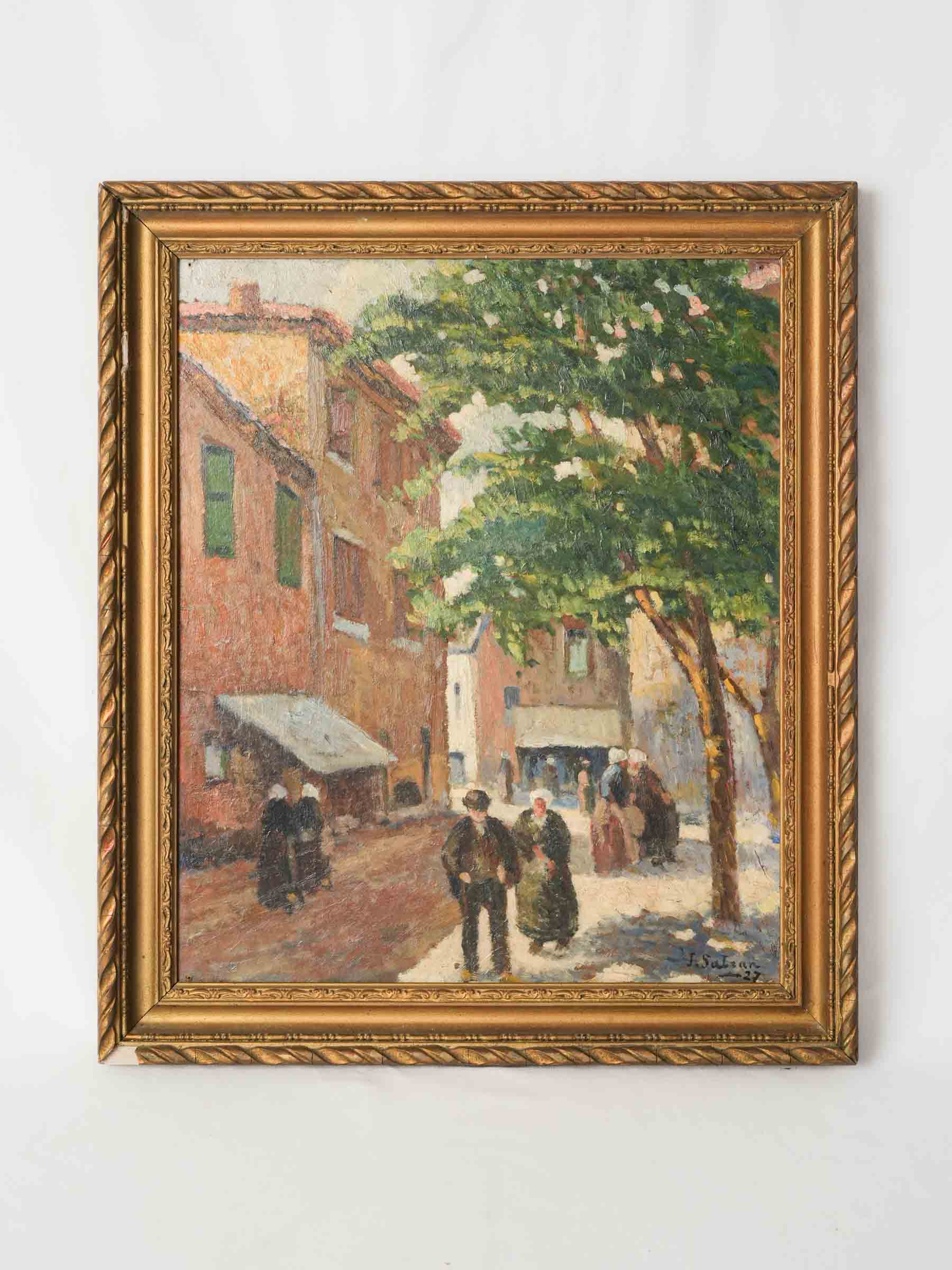 Antique Village Streetscape dated 1927 - 26" x 22½"