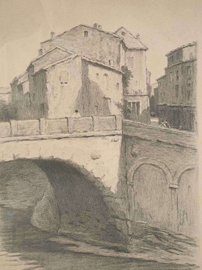 Aged wooden-framed engraving