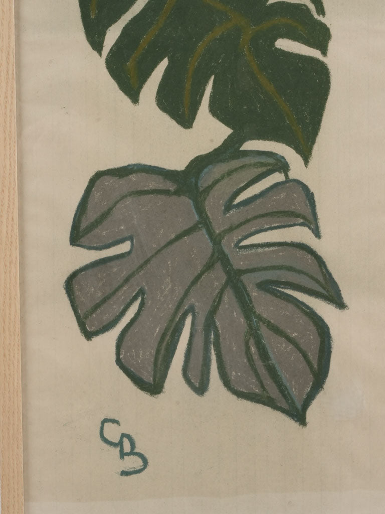 Textured natural wood-framed drawing