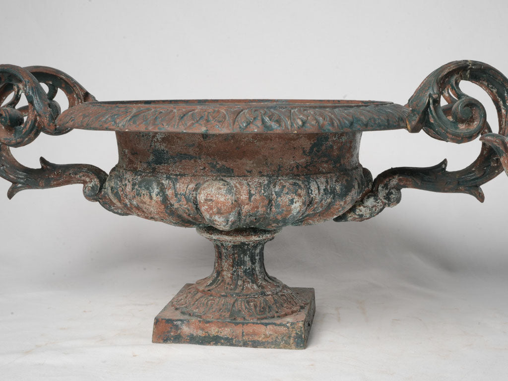 Distressed green Chambord-style planters