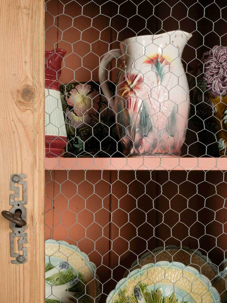 Vintage wire-mesh farmhouse cabinet