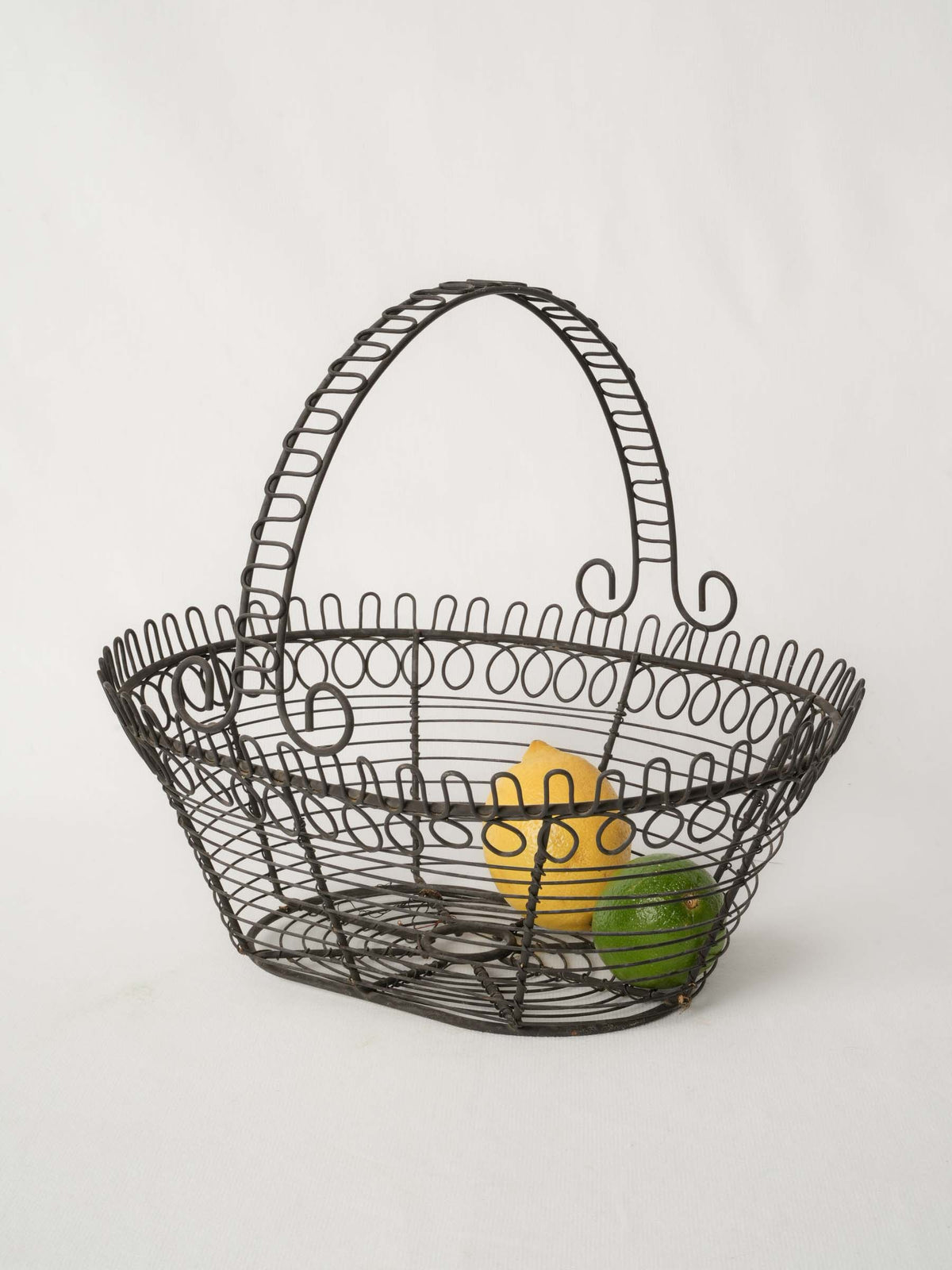 Pretty Antique French Wire Basket with Arched Handle