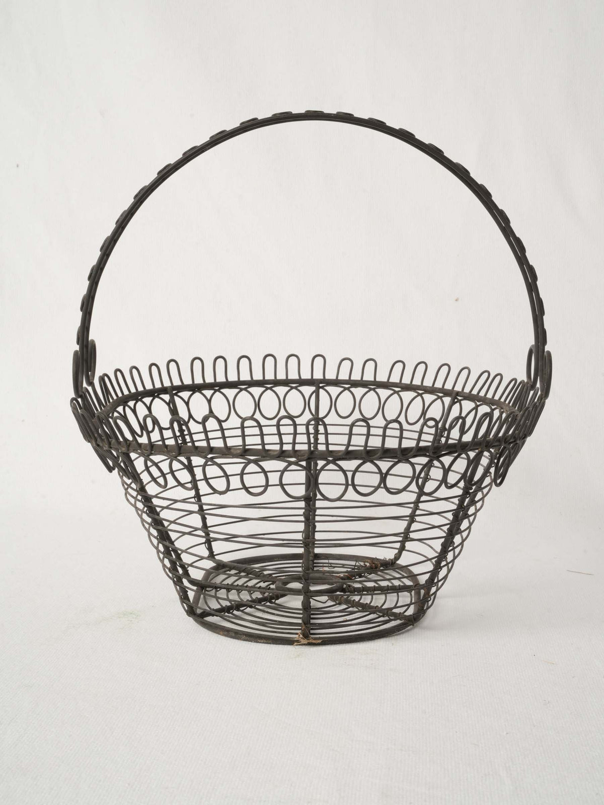 Pretty Antique French Wire Basket with Arched Handle