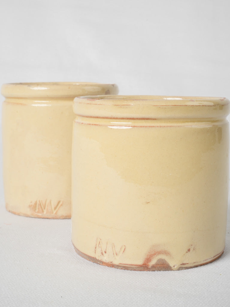 Antique French yellow confiture pots