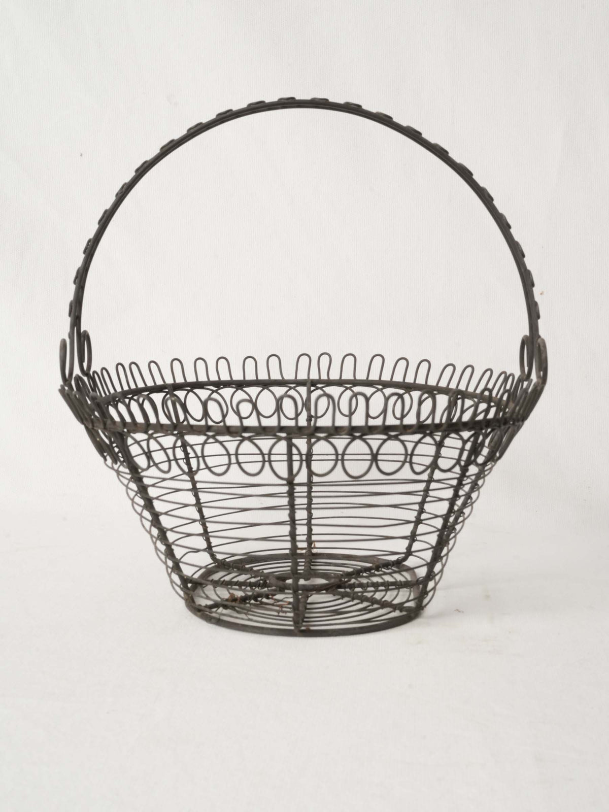 Pretty Antique French Wire Basket with Arched Handle