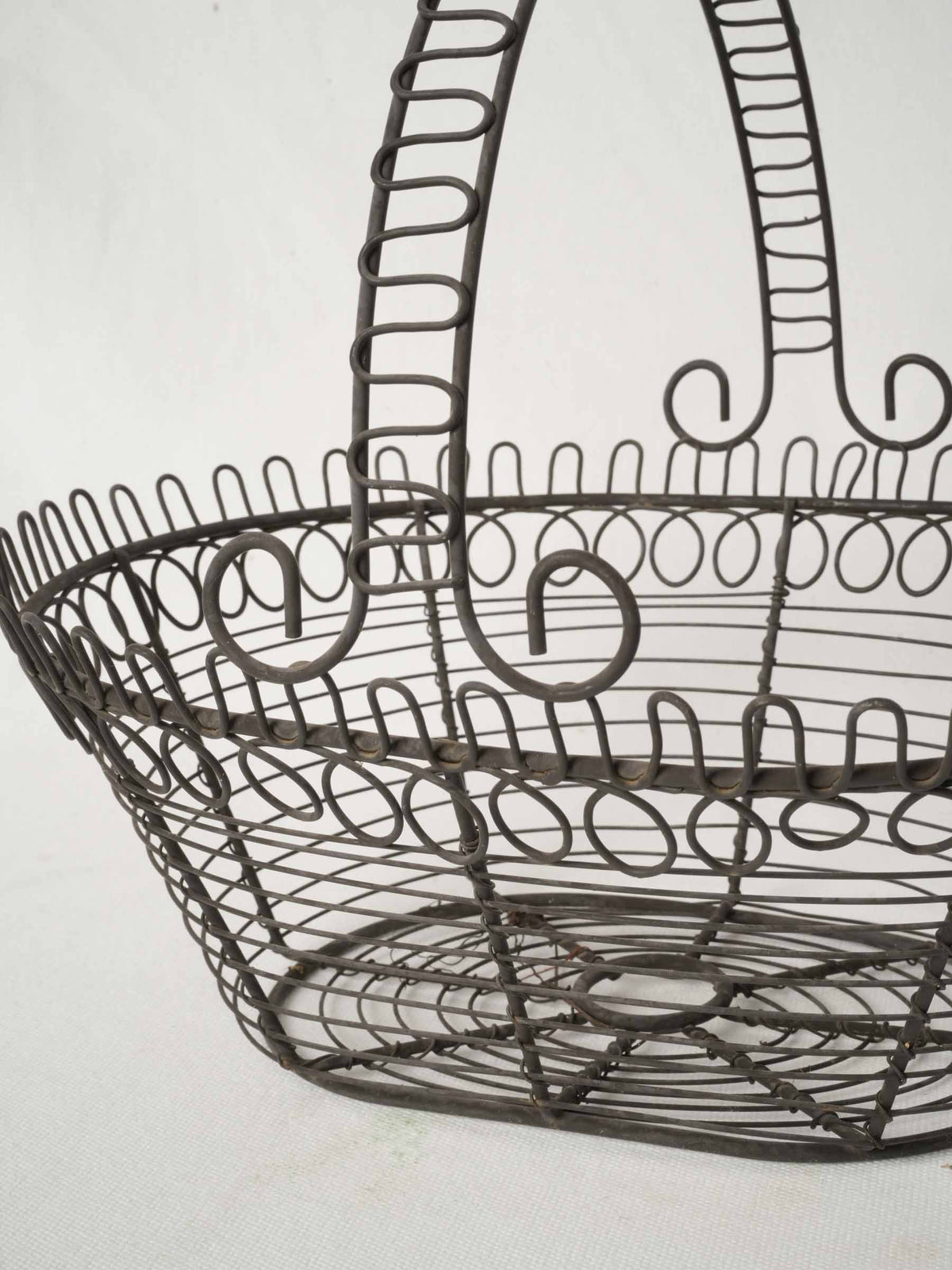 Pretty Antique French Wire Basket with Arched Handle