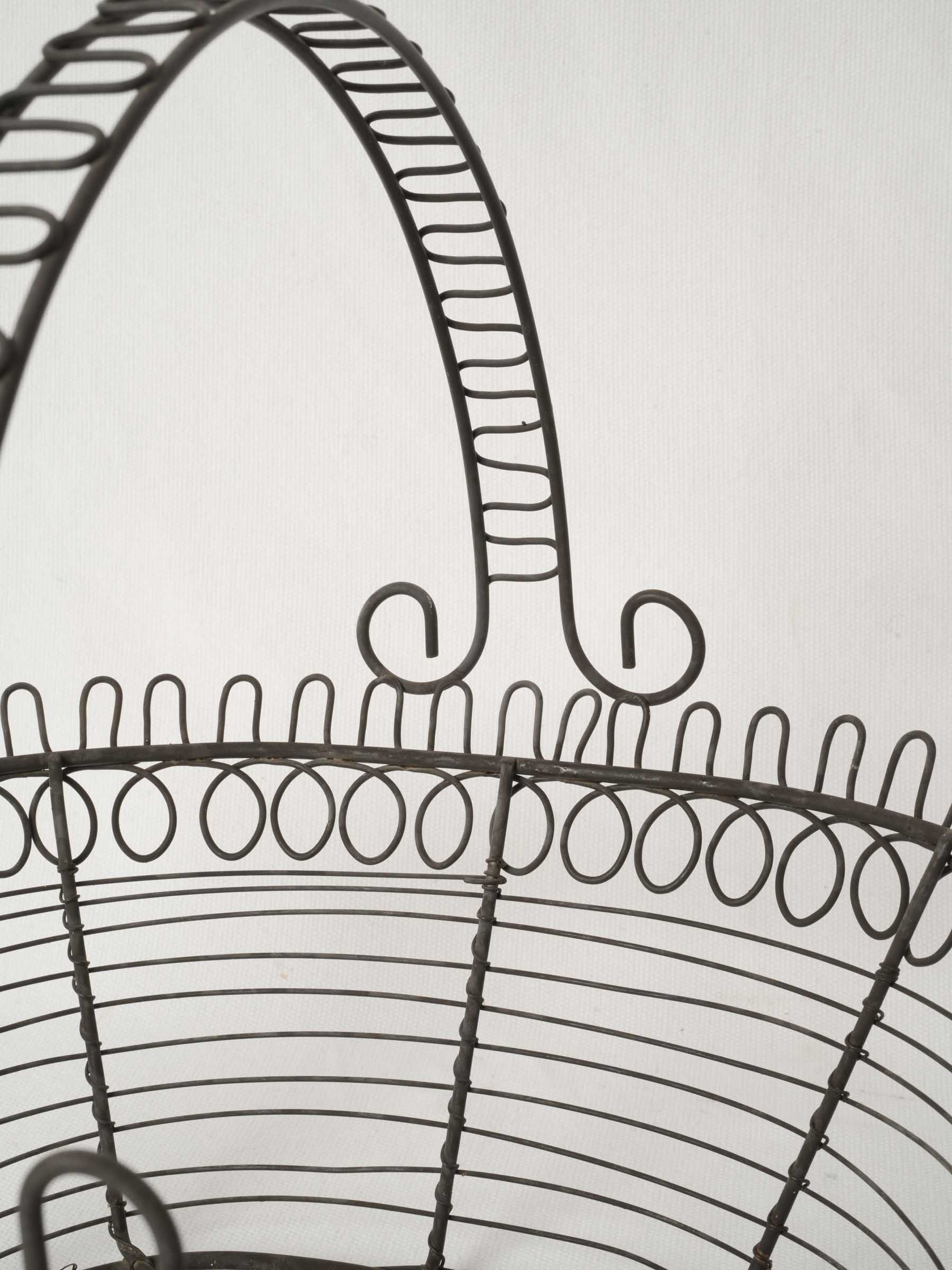 Pretty Antique French Wire Basket with Arched Handle