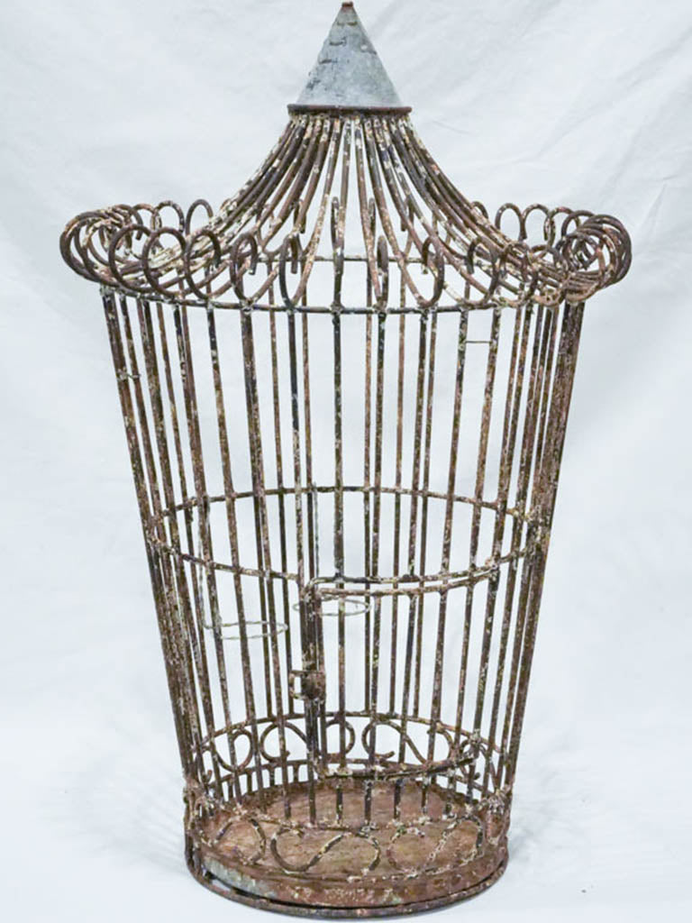 Weathered French iron sculptural birdcage