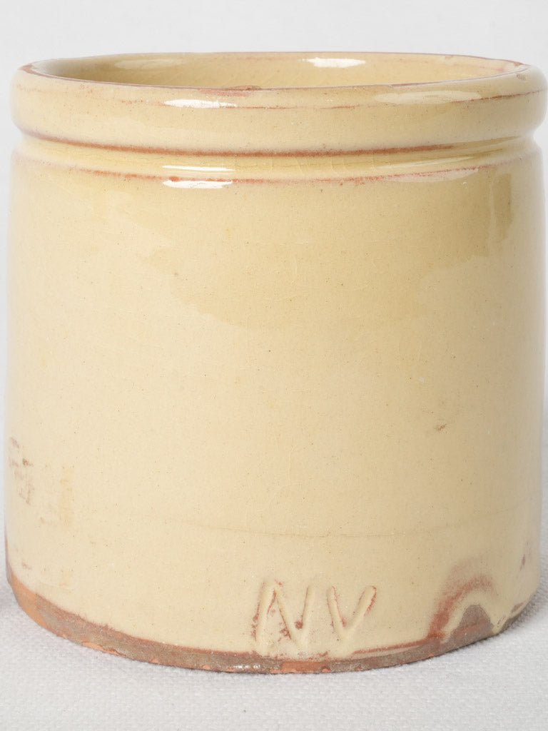 Petite distressed yellow glazed crocks