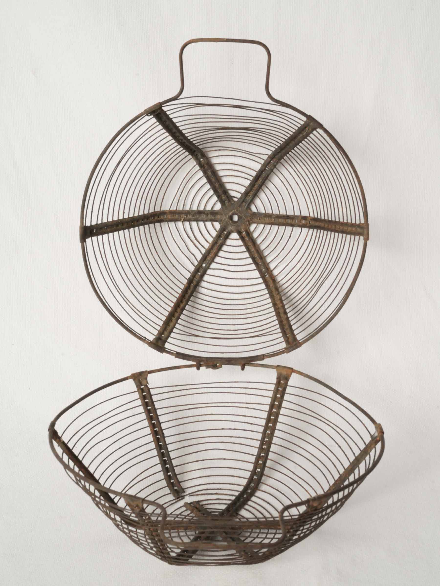 Antique French Wire Salad Rinsing Basket with Handle