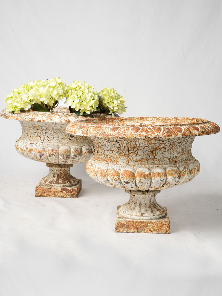 Pair of Early 20th-Century Cast Iron Planters w/ Crackled Patina