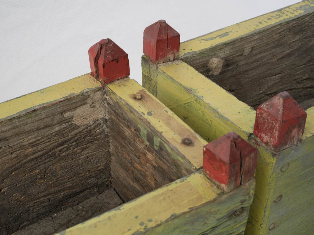 Pair of Cheerful 1940s Painted Wooden Planters in Chartreuse and Red - 15¾"