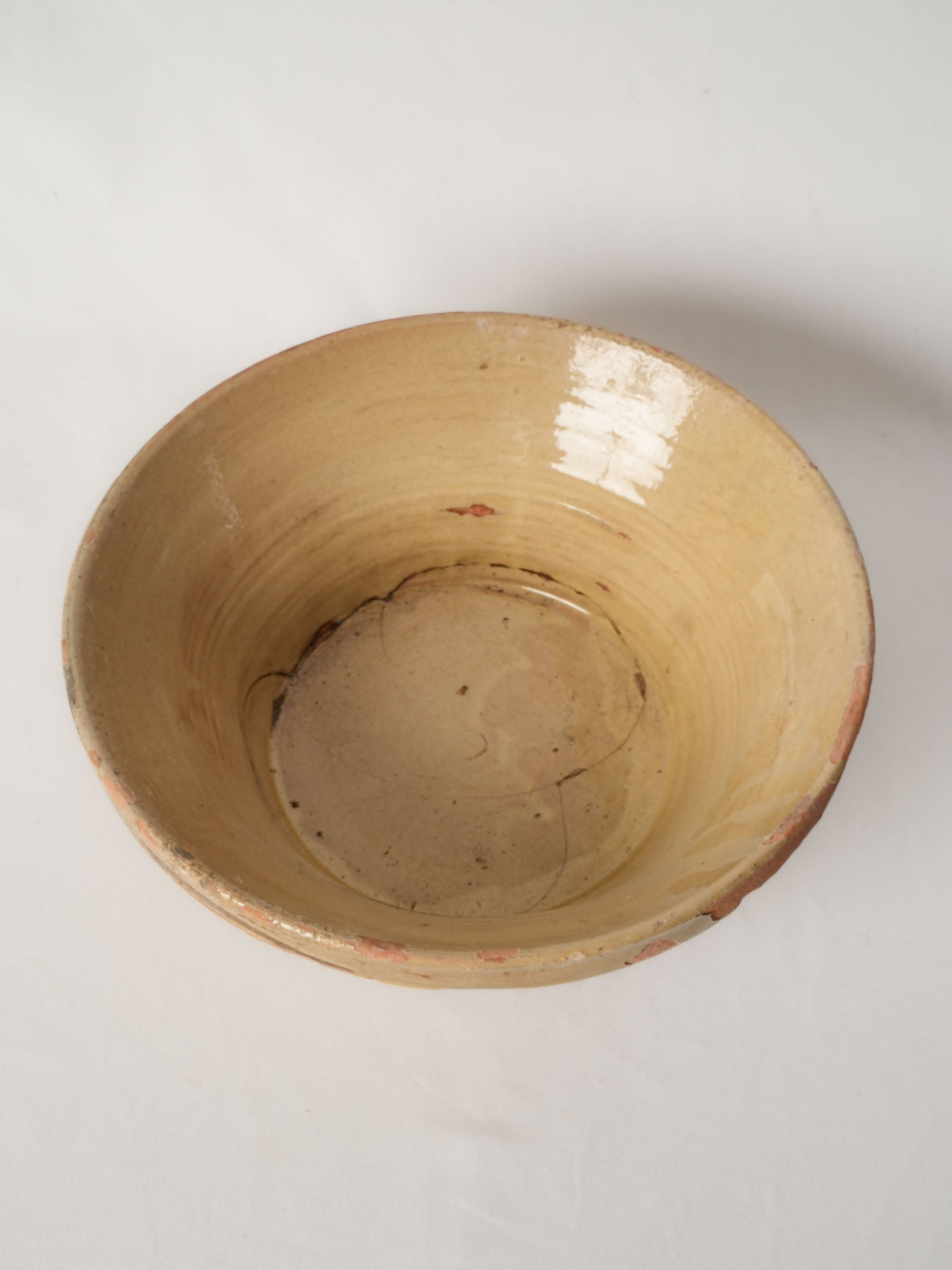 Large 19th Century French Terracotta Tian Bowl w/ Yellow Glaze - 15"