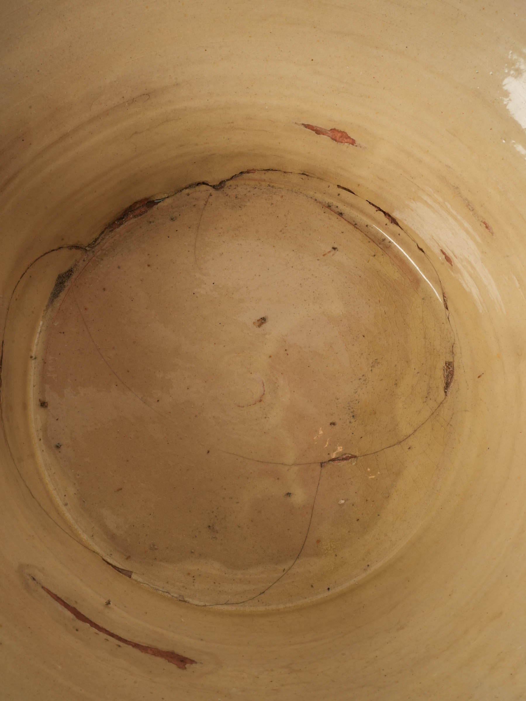 Large 19th Century French Terracotta Tian Bowl w/ Yellow Glaze - 15"