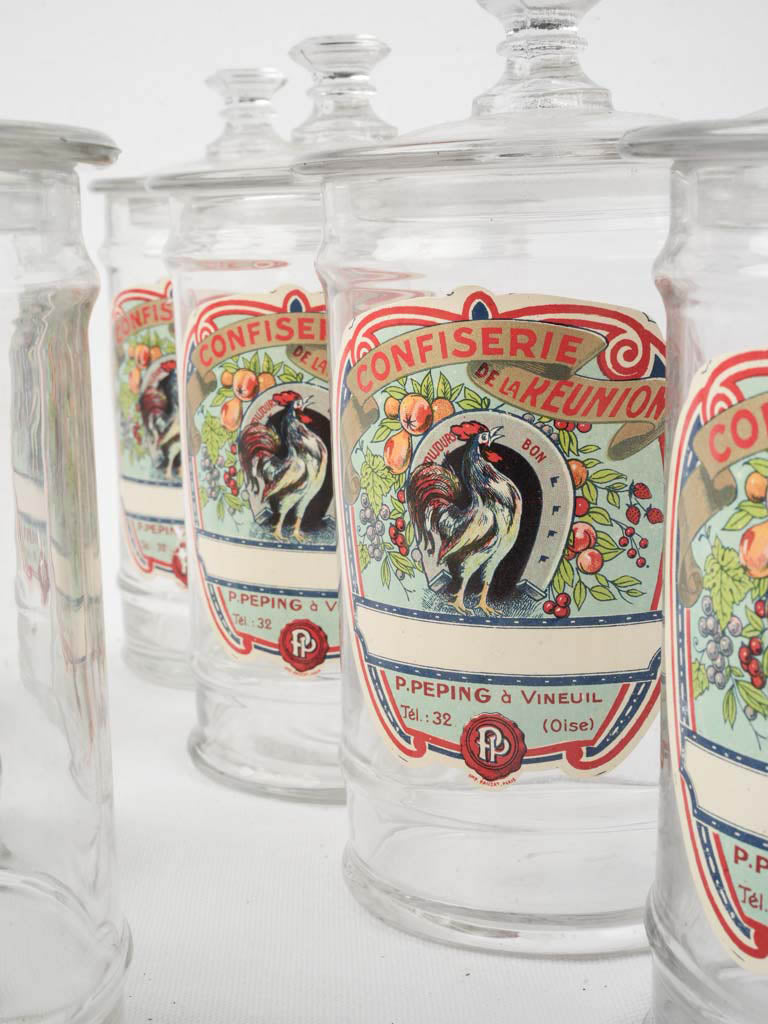 Decorative mid-century glass jars set
