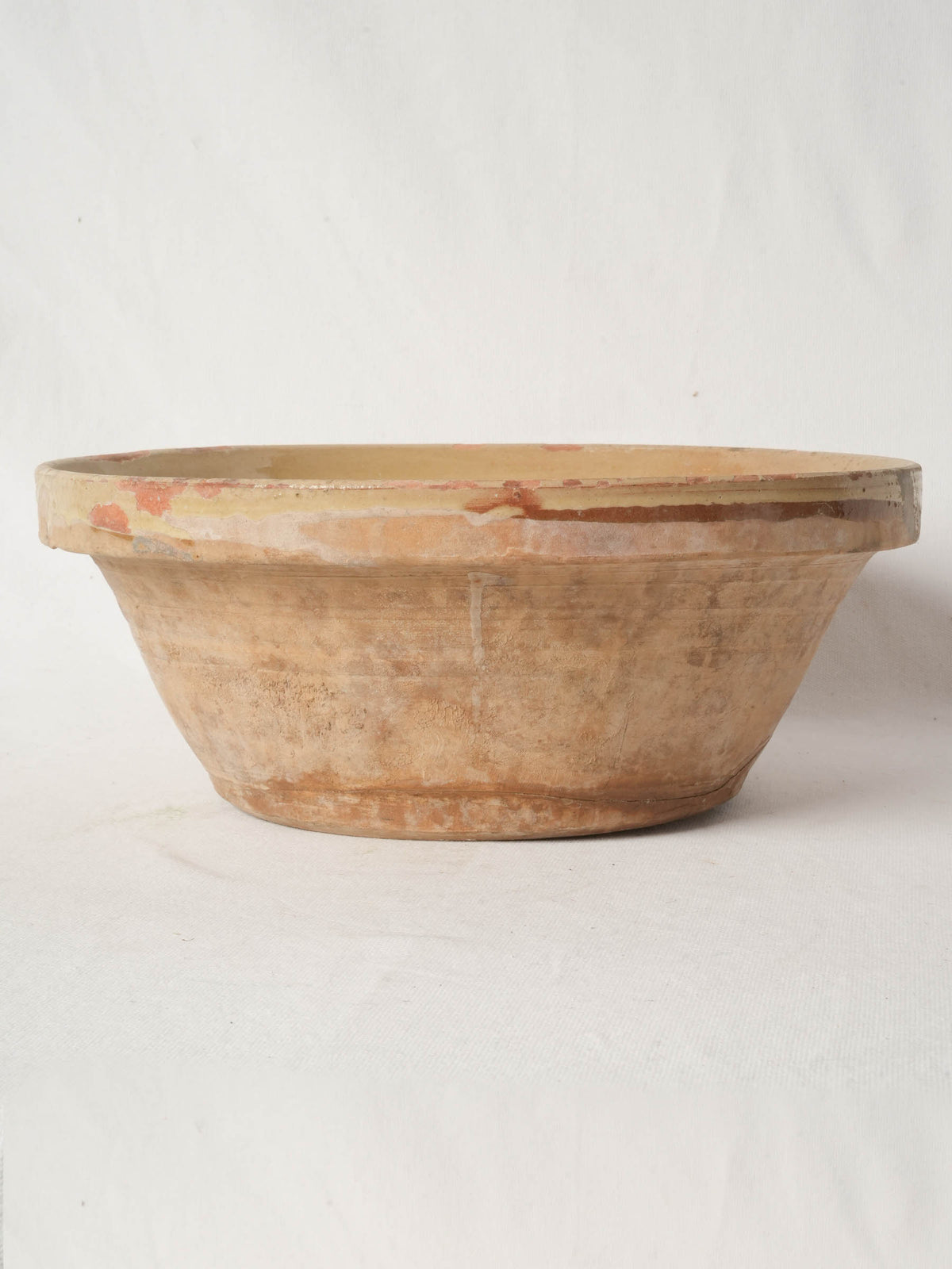 Large 19th Century French Terracotta Tian Bowl w/ Yellow Glaze - 15"