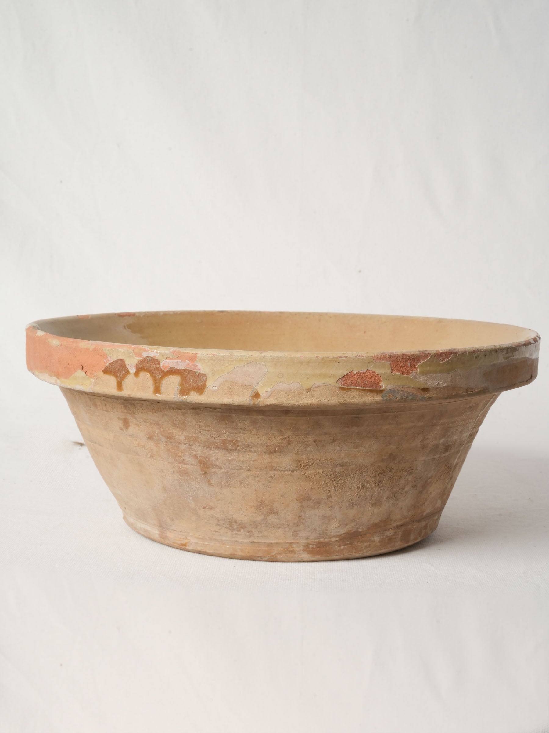 Large 19th Century French Terracotta Tian Bowl w/ Yellow Glaze - 15"