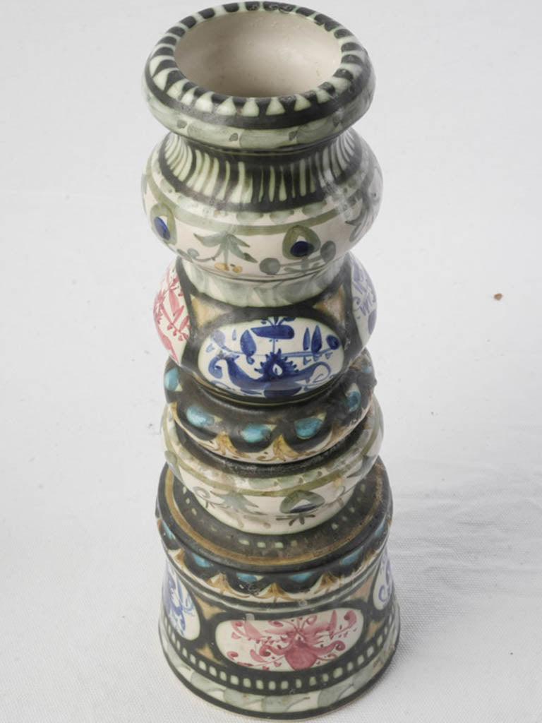Textured folkloric ceramic candlestick
