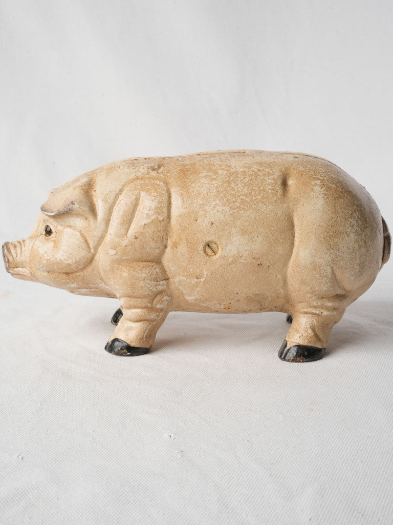 Early 20th-Century Cast Iron Piggy Bank w/ Glass Eyes - 10¾"