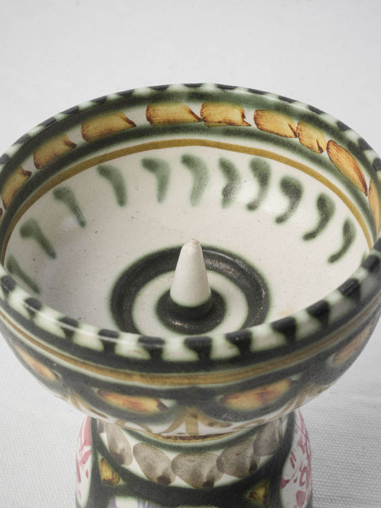 Olive green florals ceramic candlestick