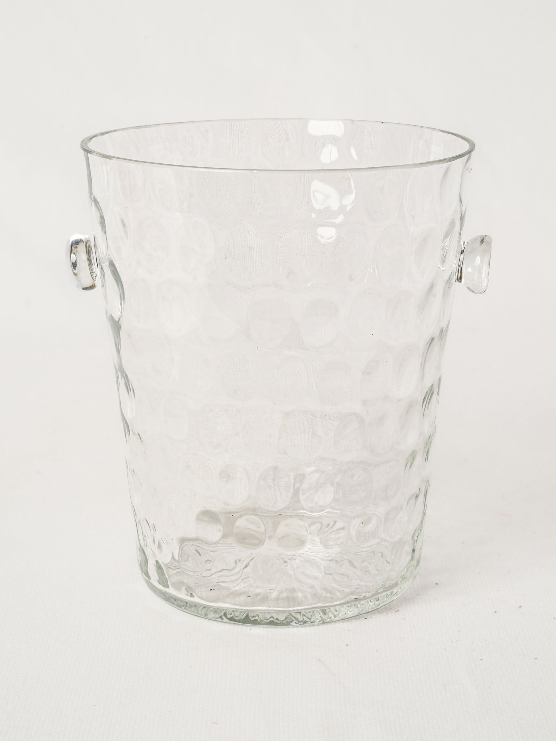 Small Vintage Glass Ice Bucket w/ Petite Handles & Dimpled Pattern