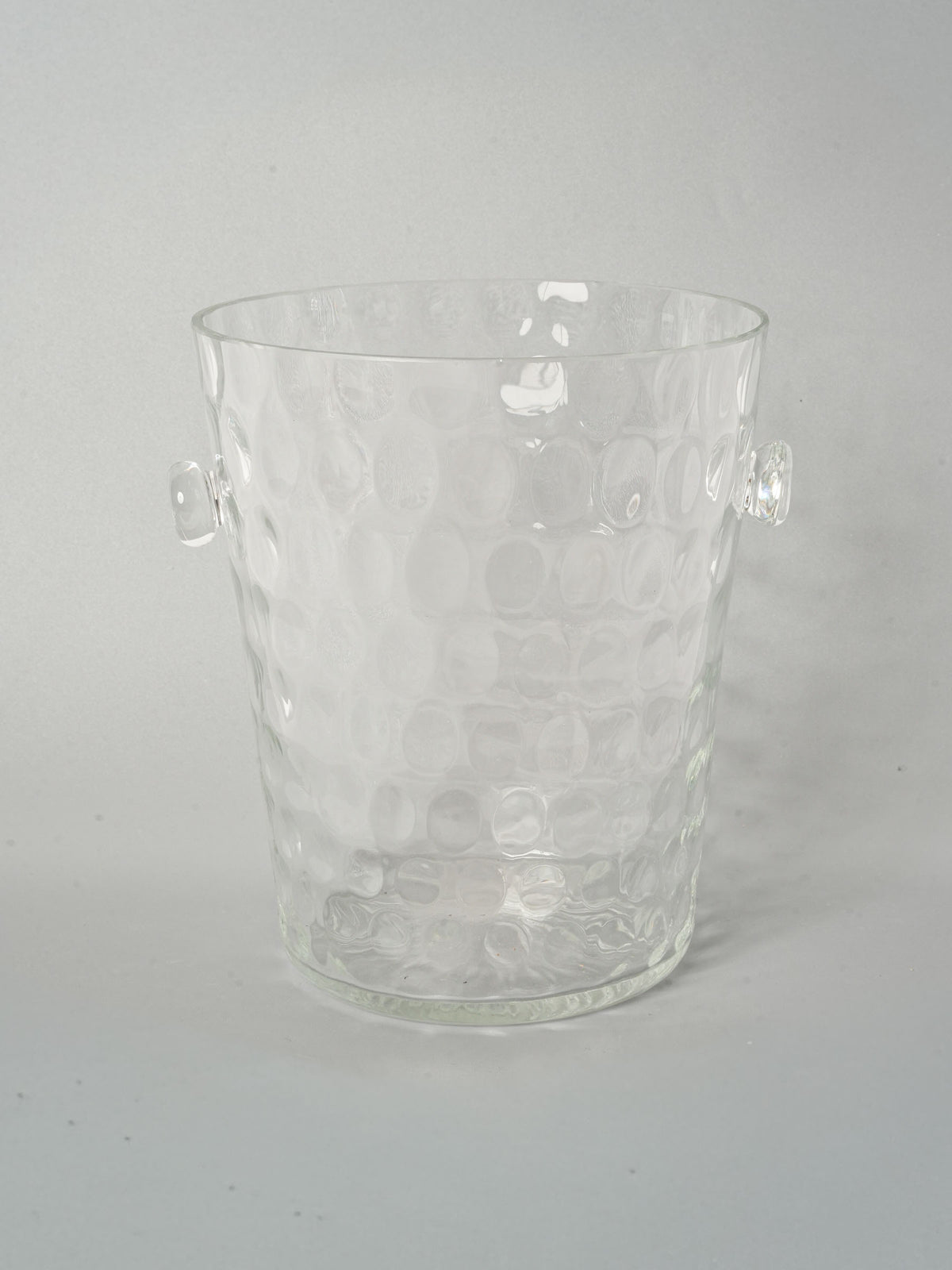 Small Vintage Glass Ice Bucket w/ Petite Handles & Dimpled Pattern