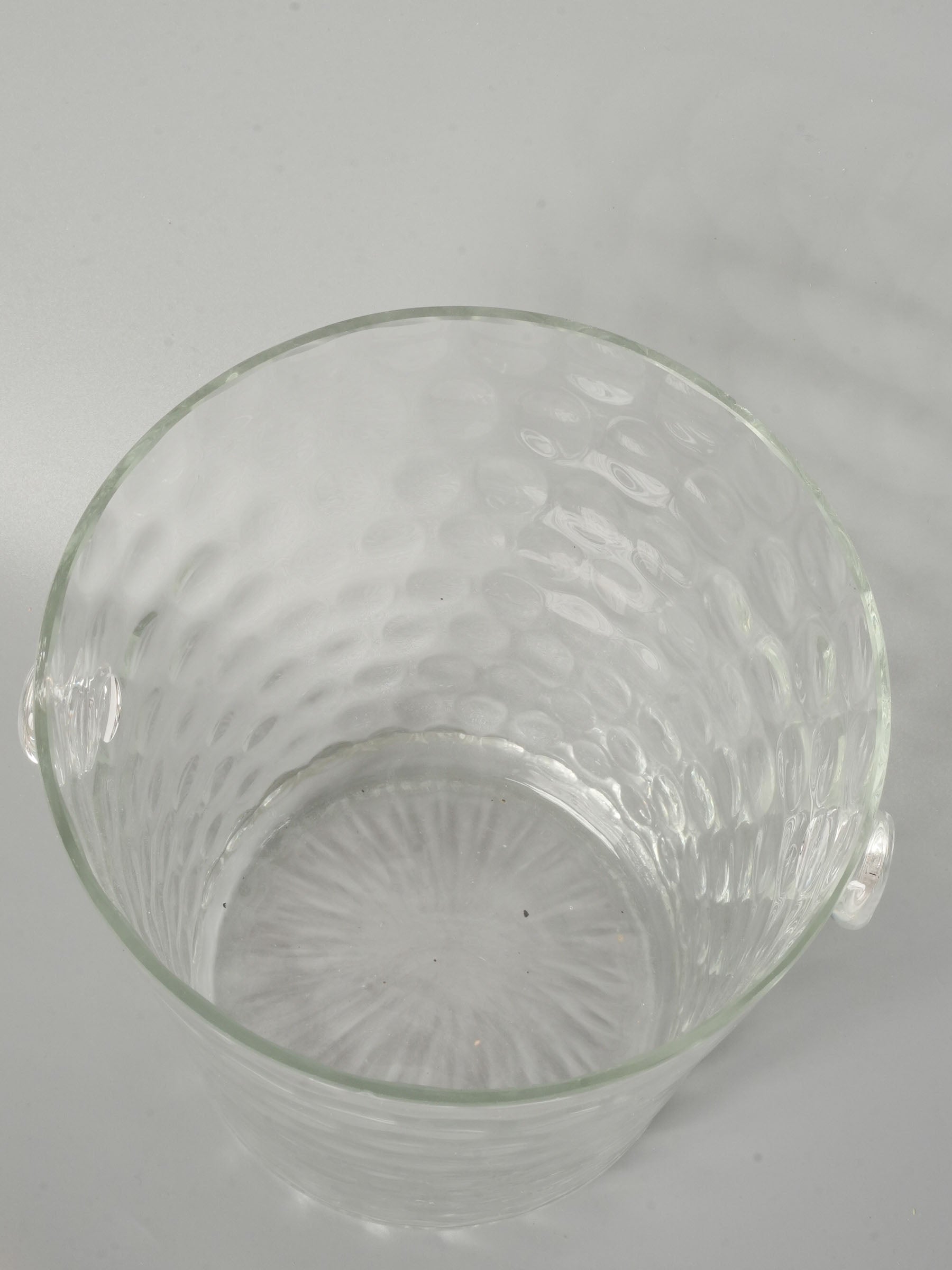 Small Vintage Glass Ice Bucket w/ Petite Handles & Dimpled Pattern