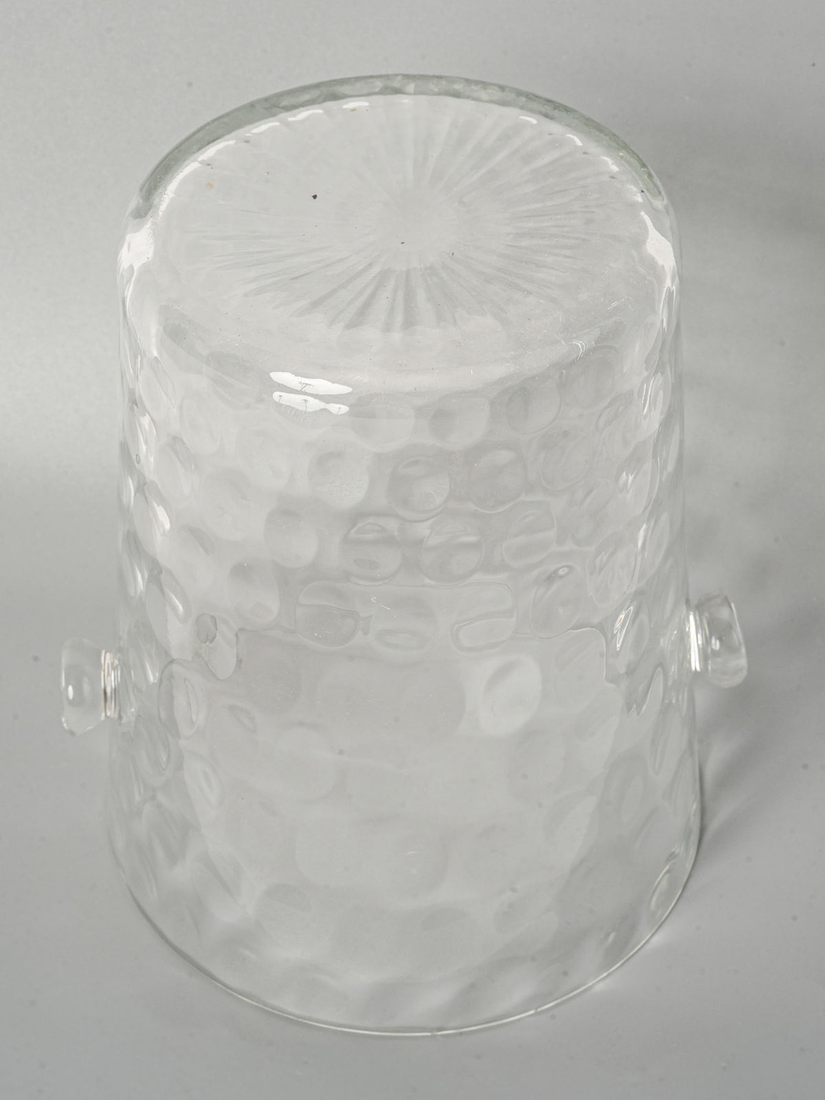 Small Vintage Glass Ice Bucket w/ Petite Handles & Dimpled Pattern