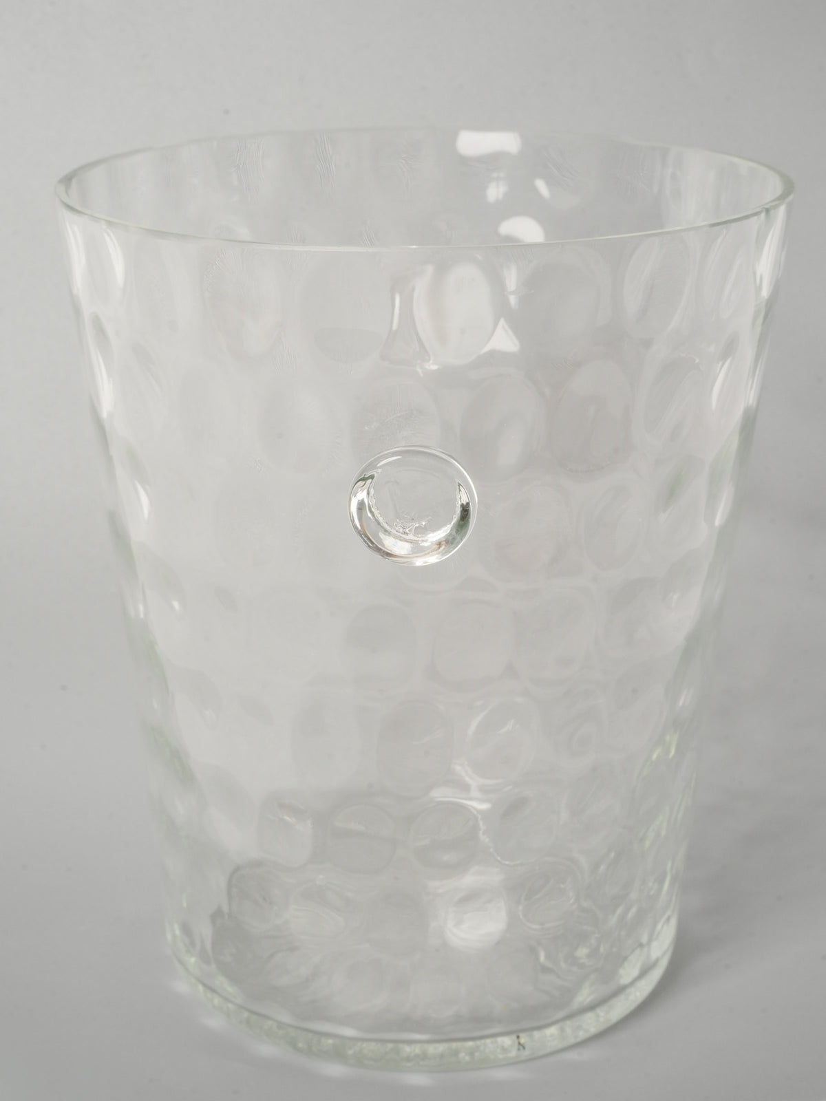 Small Vintage Glass Ice Bucket w/ Petite Handles & Dimpled Pattern