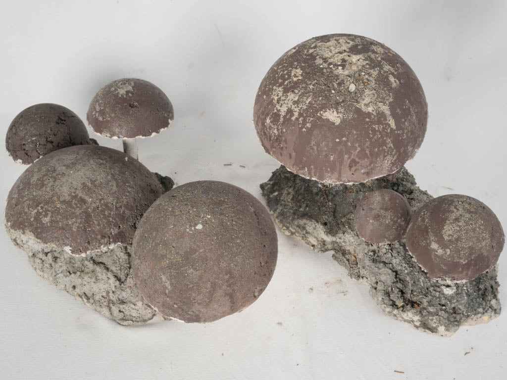 Textured vintage outdoor mushroom sculptures
