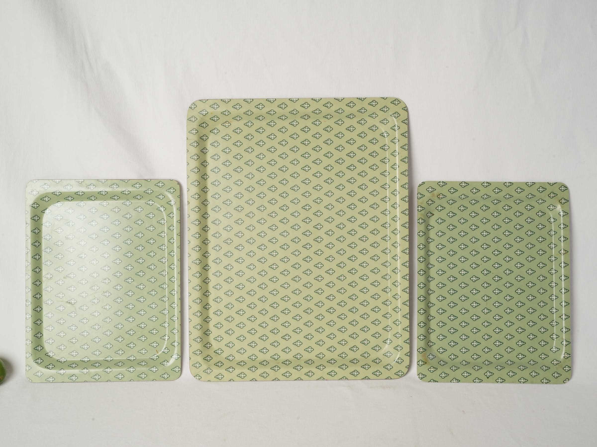 3 Vintage Sage Green Melamine Trays - Les Olivades Provence