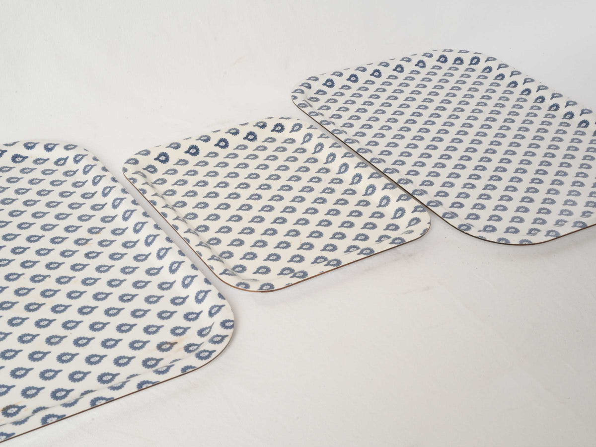 Set of Three Blue and White Olivades Melamine Trays