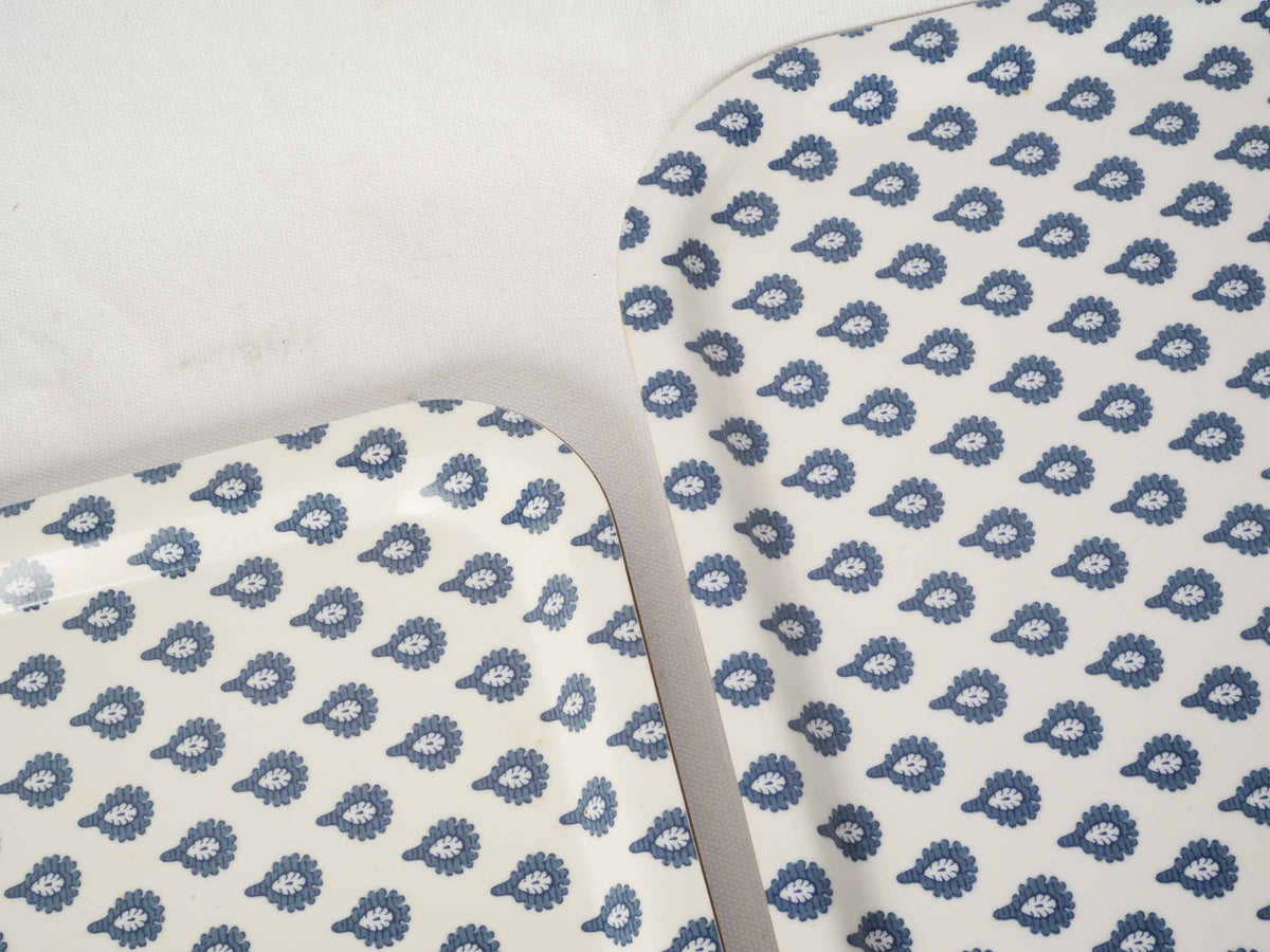 Set of Three Blue and White Olivades Melamine Trays