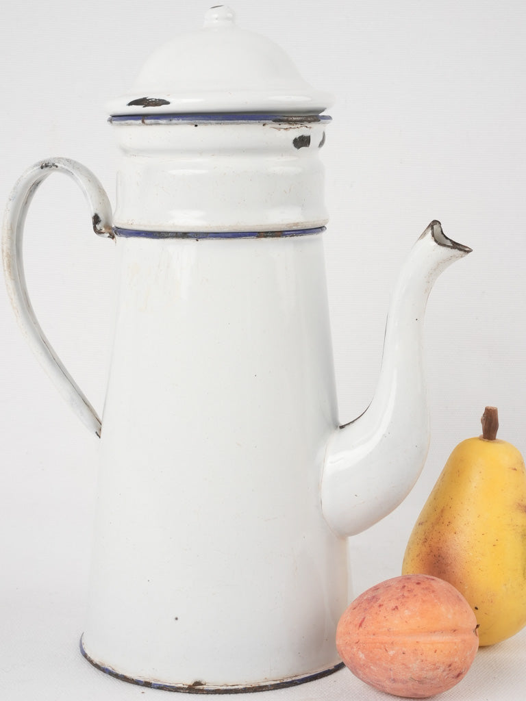 Antique French enamelware coffee pot white 11¾