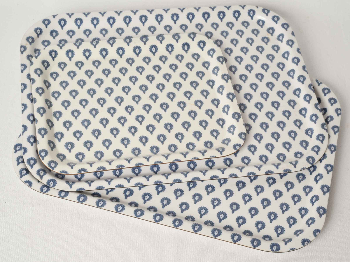 Set of Three Blue and White Olivades Melamine Trays