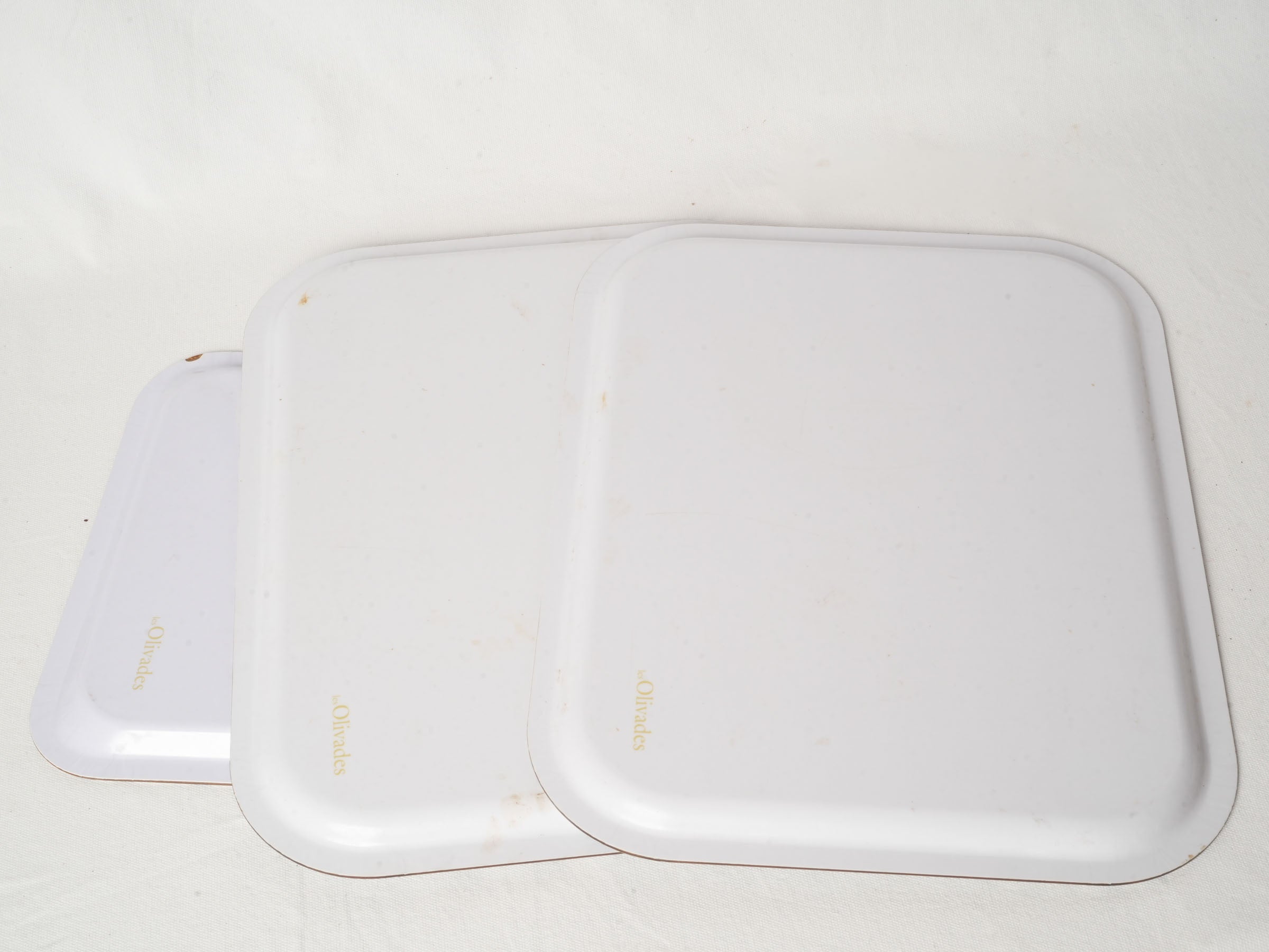Set of Three Blue and White Olivades Melamine Trays
