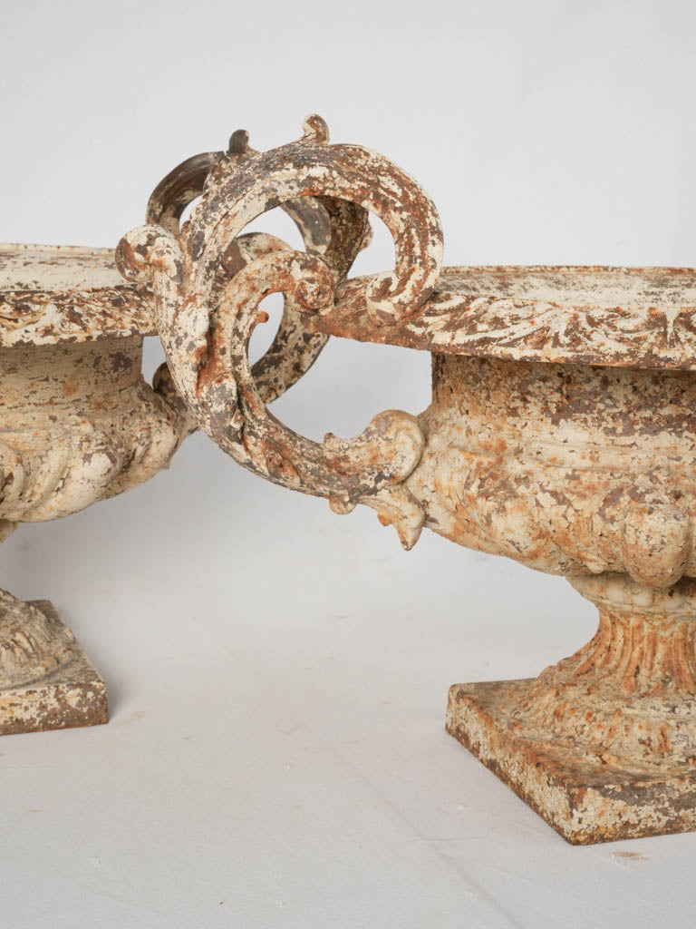 Timeless, aged, formal, white, Chambord-style, garden planters