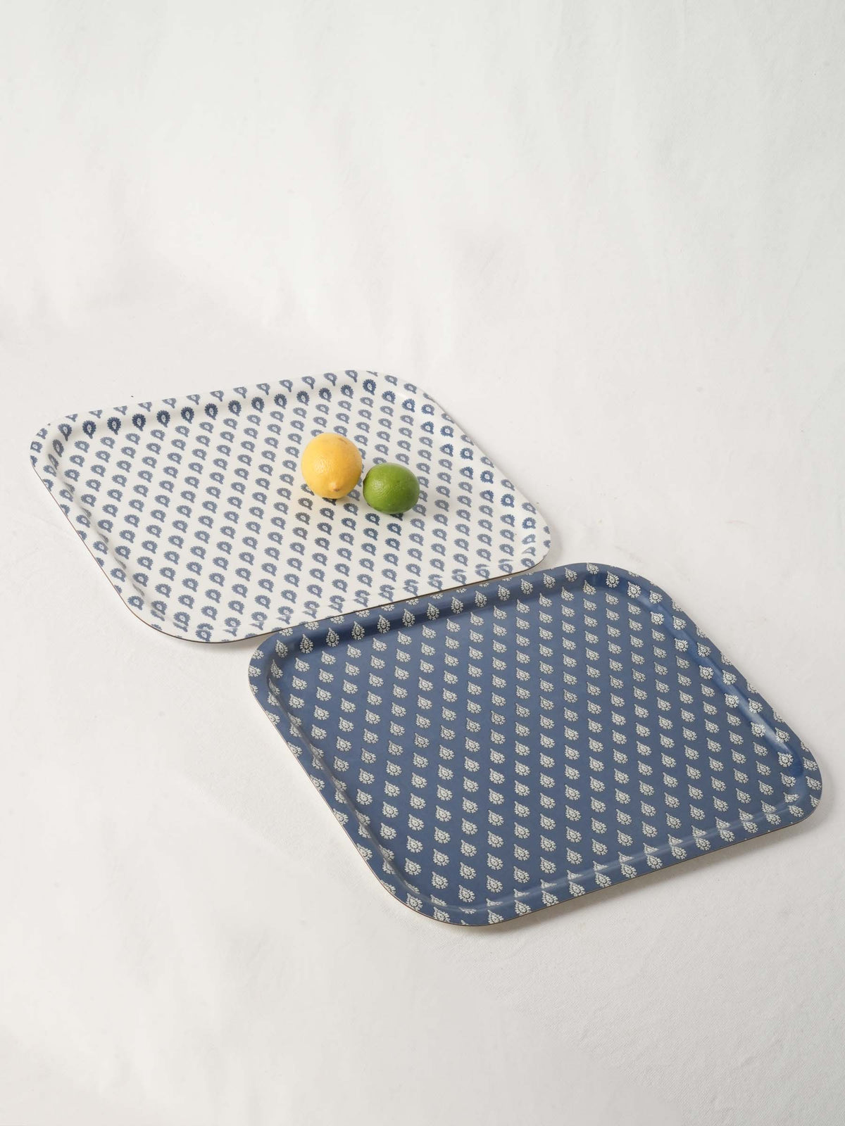 Set of Two Les Olivades Blue and White Melamine Serving Trays