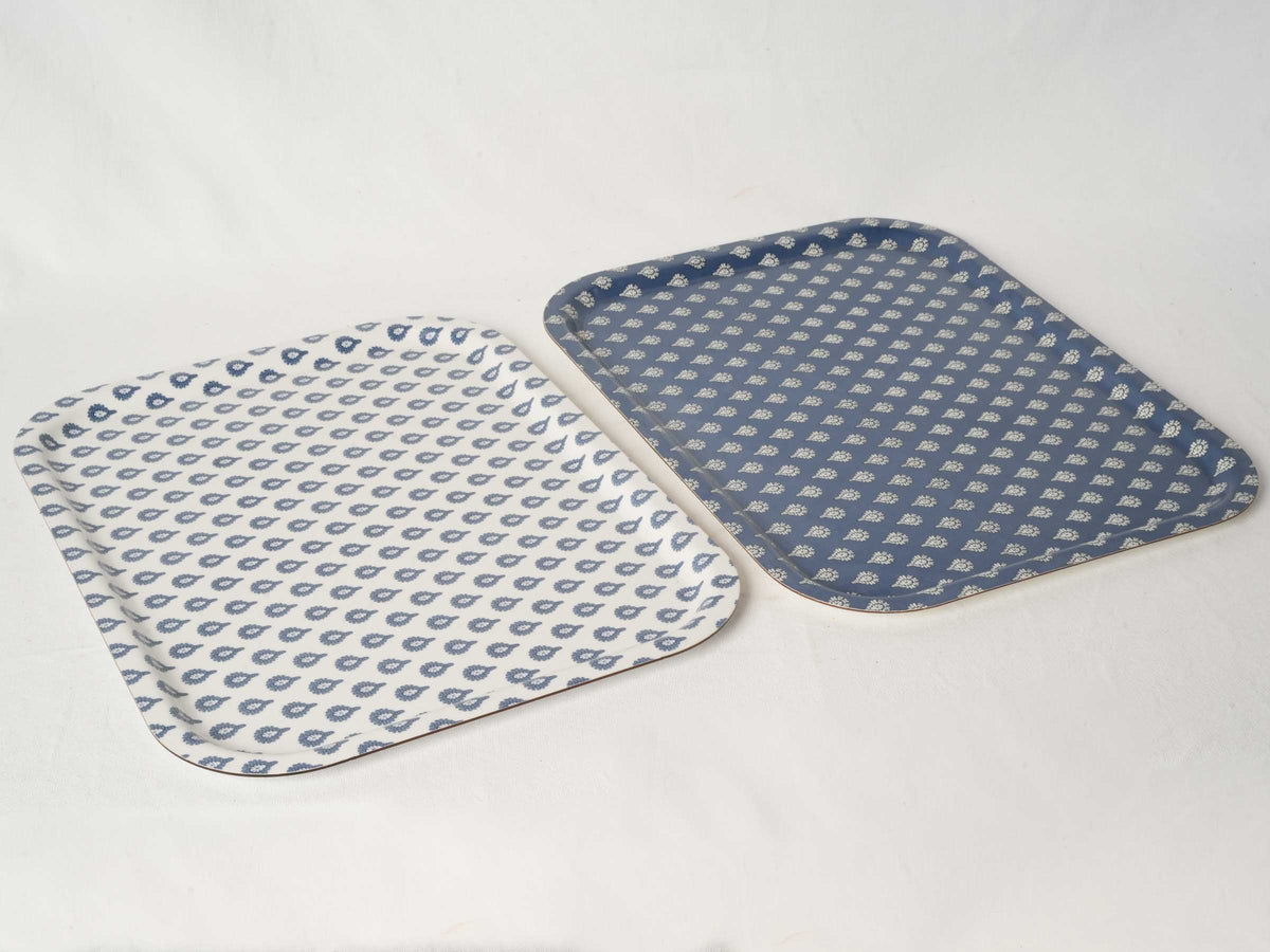 Set of Two Les Olivades Blue and White Melamine Serving Trays