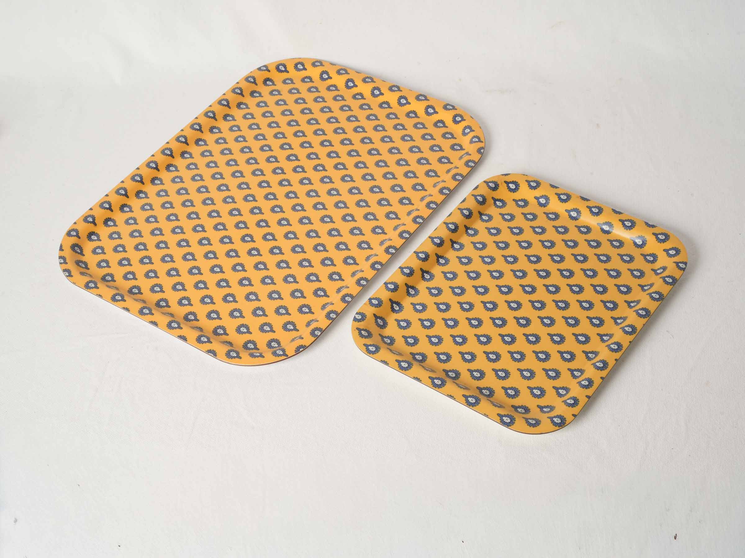 Pair of Vintage Olivades Melamine Trays w/ Les Indiennes Pattern - Ocher