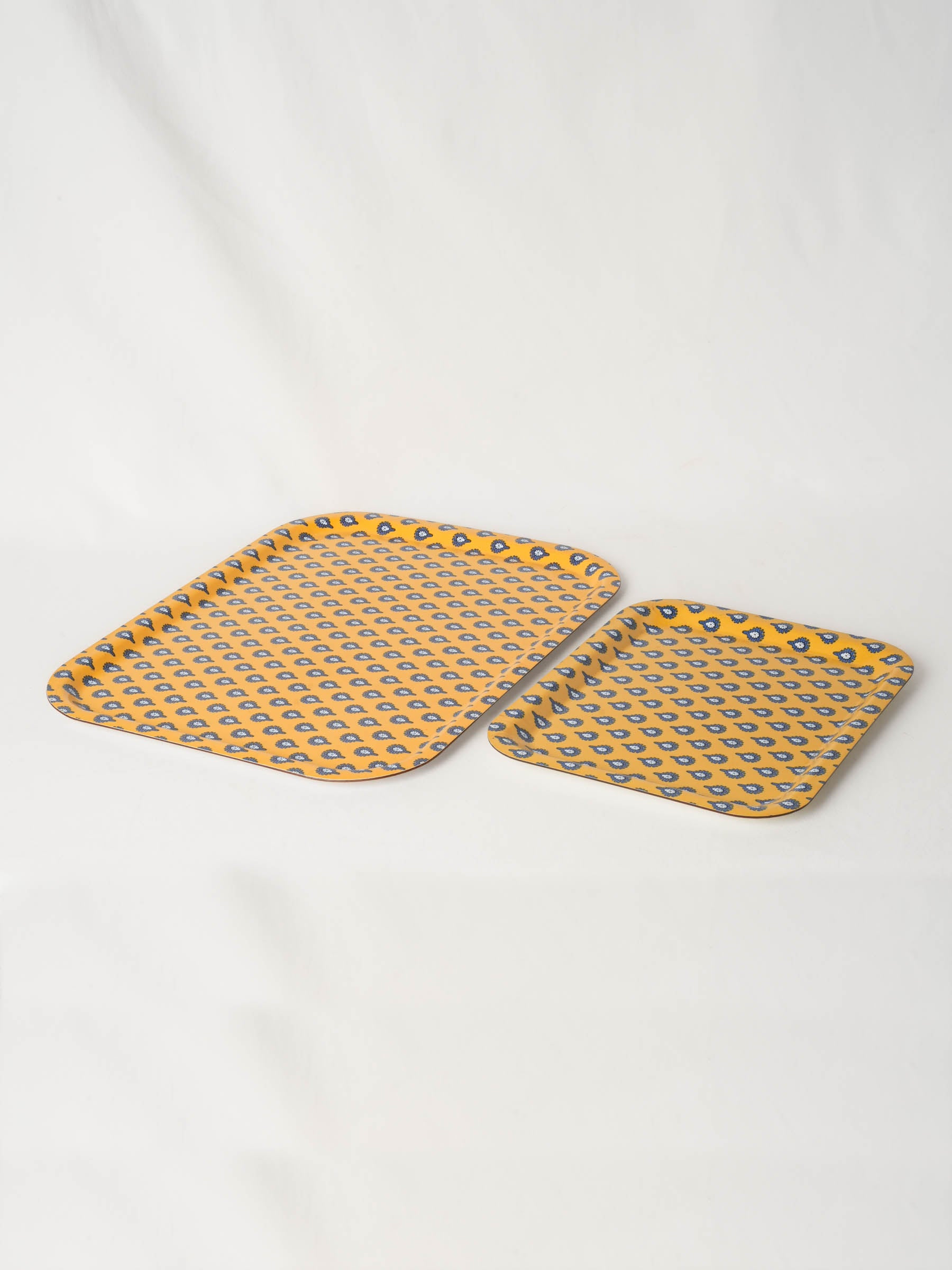 Pair of Vintage Olivades Melamine Trays w/ Les Indiennes Pattern - Ocher
