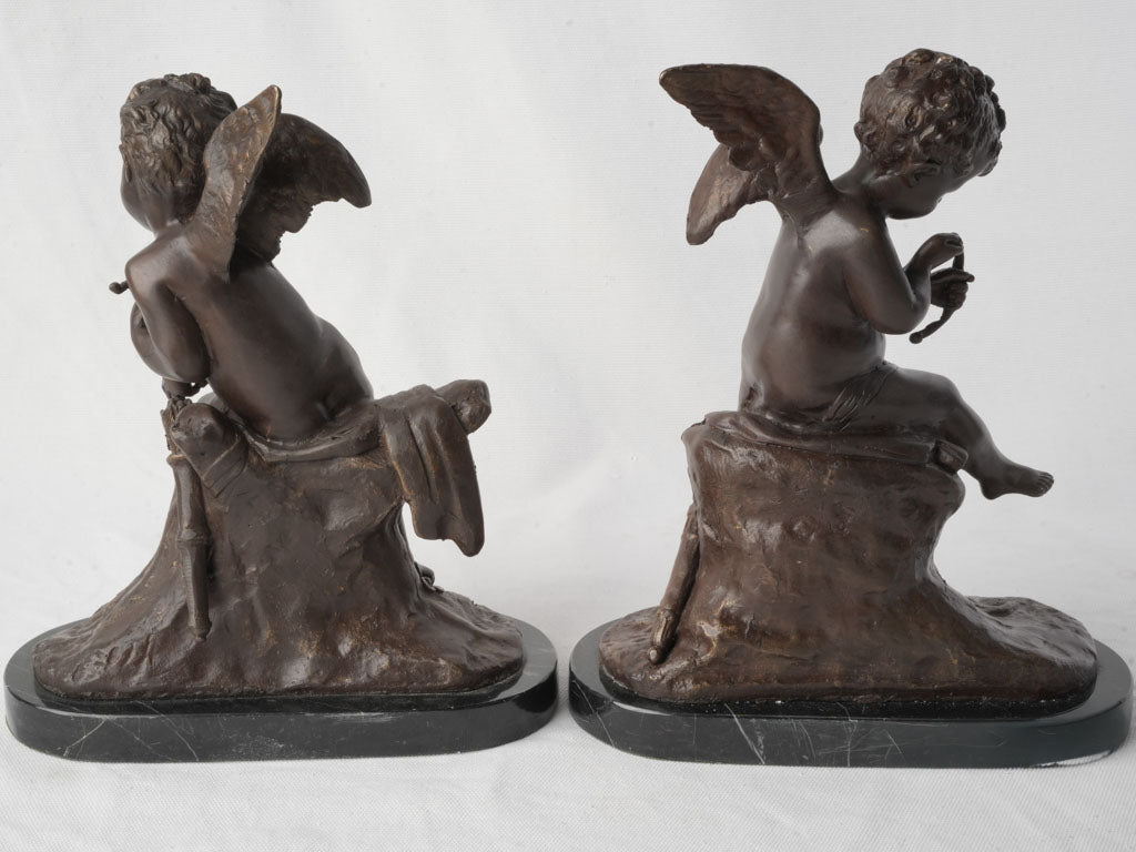 Pair of Petite 19th Century Bronze Cupids Signed Lemire - 10¾"