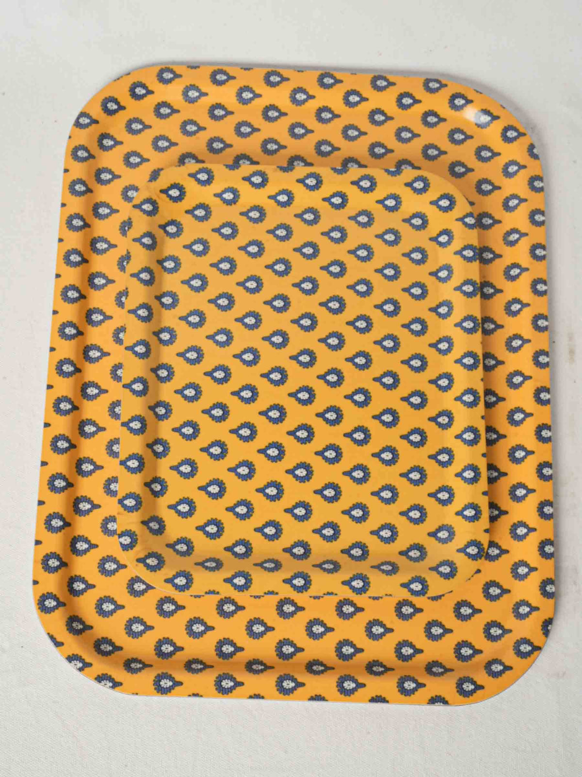 Pair of Vintage Olivades Melamine Trays w/ Les Indiennes Pattern - Ocher