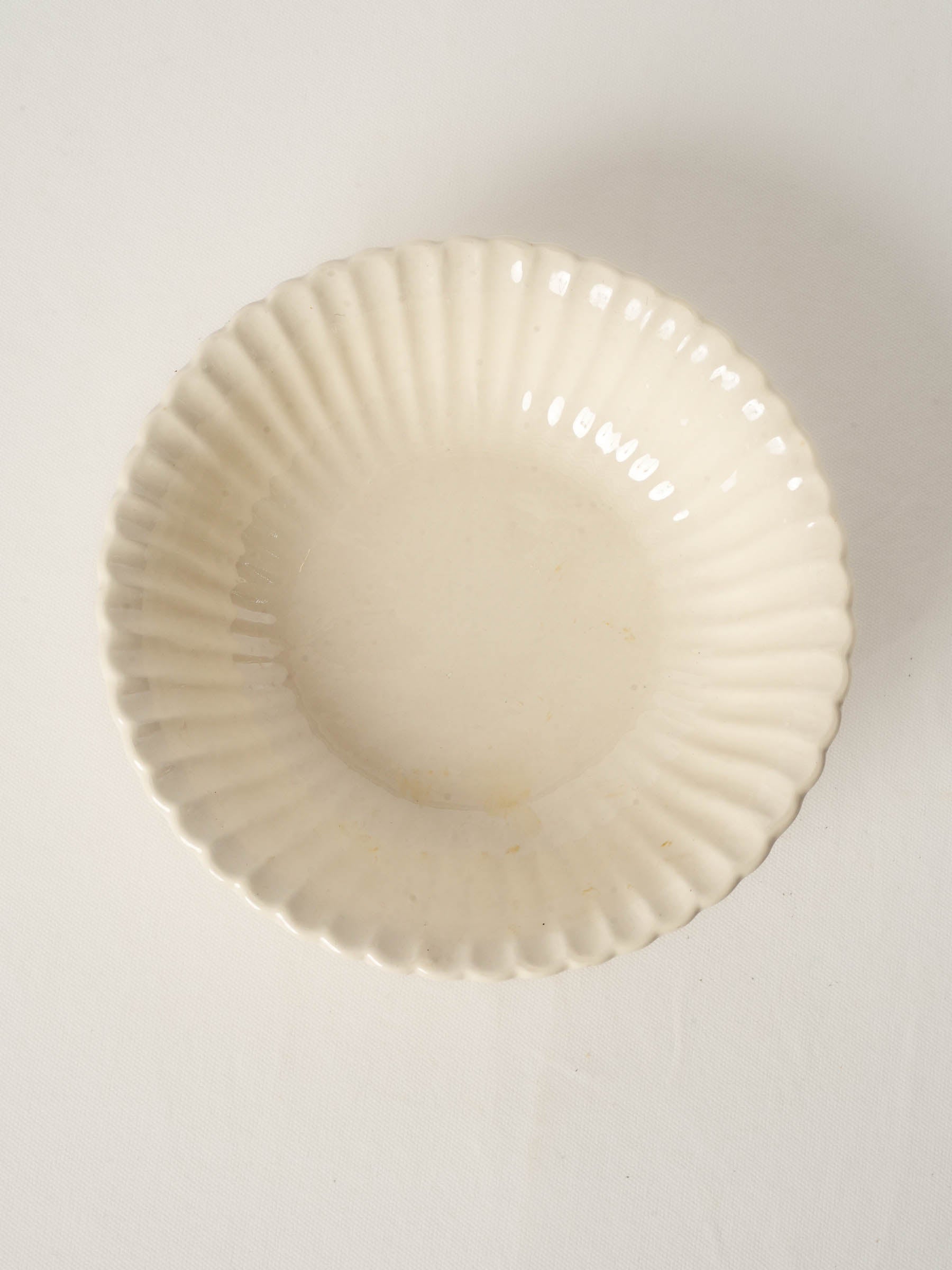Large Vintage French Faience Salad Bowl with Scalloped Rim 11"