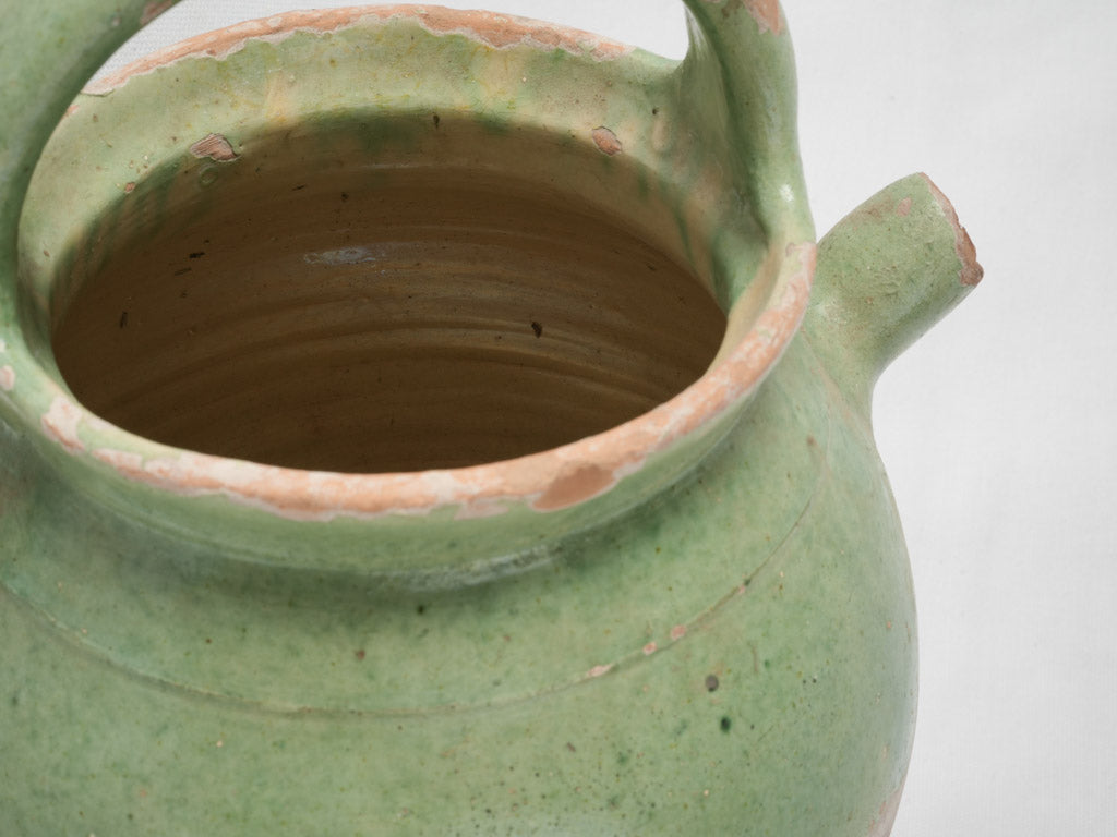 Quaint pea-green glazed Provence jug